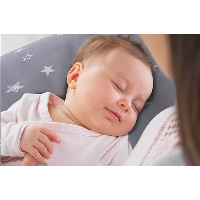 Theraline The Original Maternity and Nursing Pillow - Misty Blue Fine Knit - 12 - Sleepy baby peacefully sleeping, baby