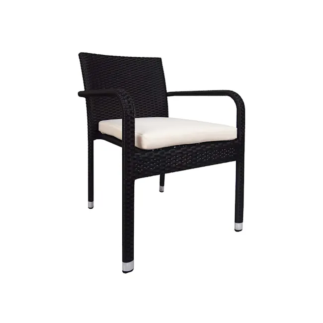Jardin Outdoor Dining Chair - White Cushion - 1 - Woven outdoor chair, black wicker design, white cushion, ergonomic