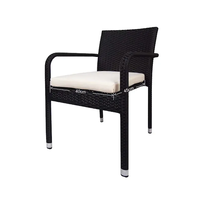 Jardin Outdoor Dining Chair - White Cushion - 6 - Woven outdoor chair, black and white design, 40 cm seat height, 45 cm