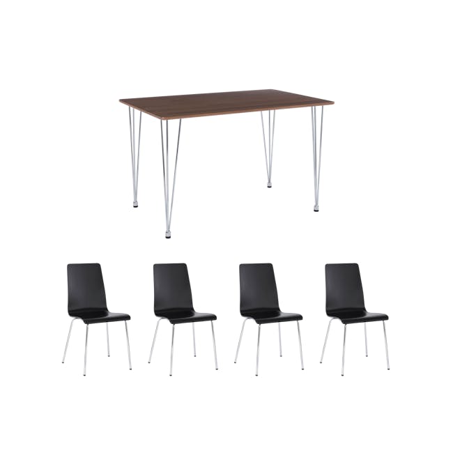 Mizell Dining Table 1.2m in Walnut with 4 Mizell Chairs in Black - 0