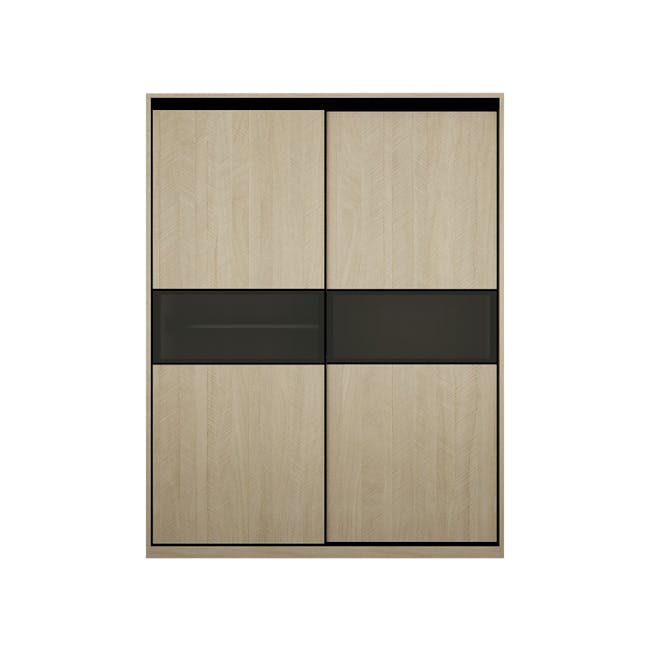 Lorren Sliding Door Wardrobe 1 with Glass Panel - Herringbone Oak - 0