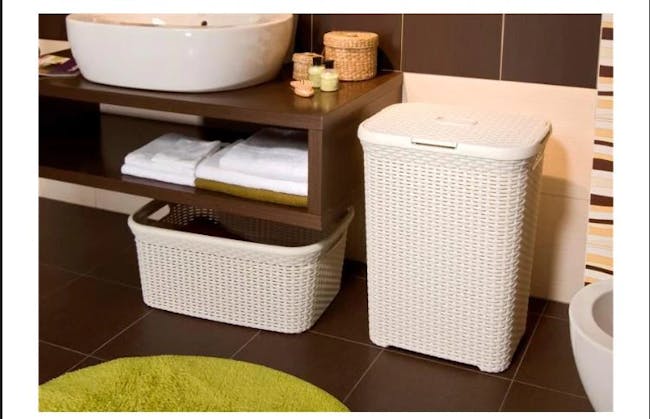 Rattan Style Rectangular Hamper with Lid - Off White (2 Sizes) - 3