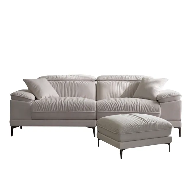 Sense 3 Seater Sofa with Adjustable Headrest and Ottoman - Ivory (Fabric)