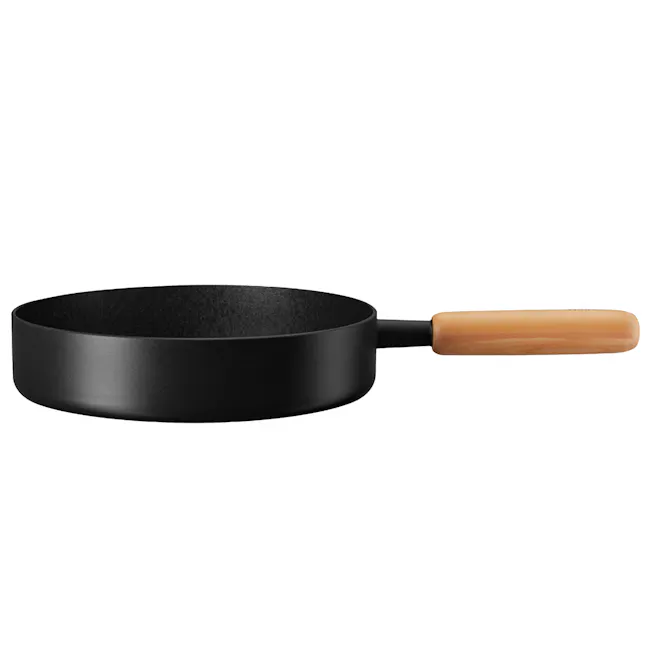 Goodle Nonstick Frying Pan 24cm - 1 - Black non-stick frying pan, ergonomic handle, wooden texture, sleek design, flat