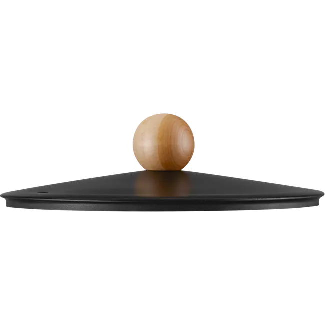 Goodle Nonstick Frying Pan 24cm - 11 - Wooden ball on black surface, close-up view, smooth texture, natural wood color