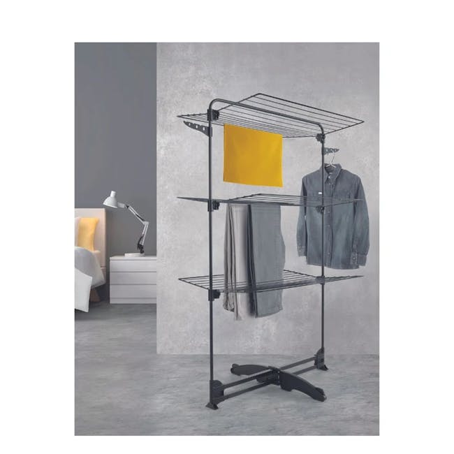 Metaltex Storm Onyx 3 Tier Vertical Laundry Drier - Black - 3 - modern wardrobe, metal rack, black metal frame, yellow