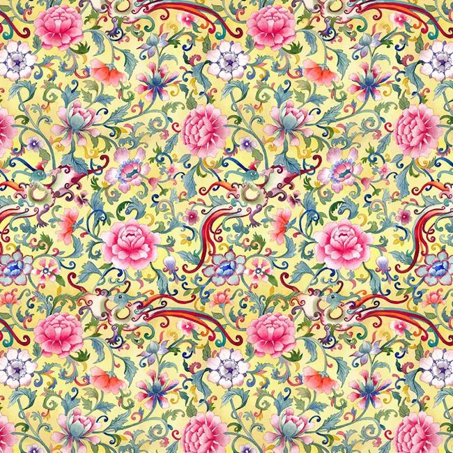 Singlapa Phoenix Tea Towel - 4 - Floral tapestry, vibrant colors, intricate patterns, ornate designs, elaborate motifs, rich