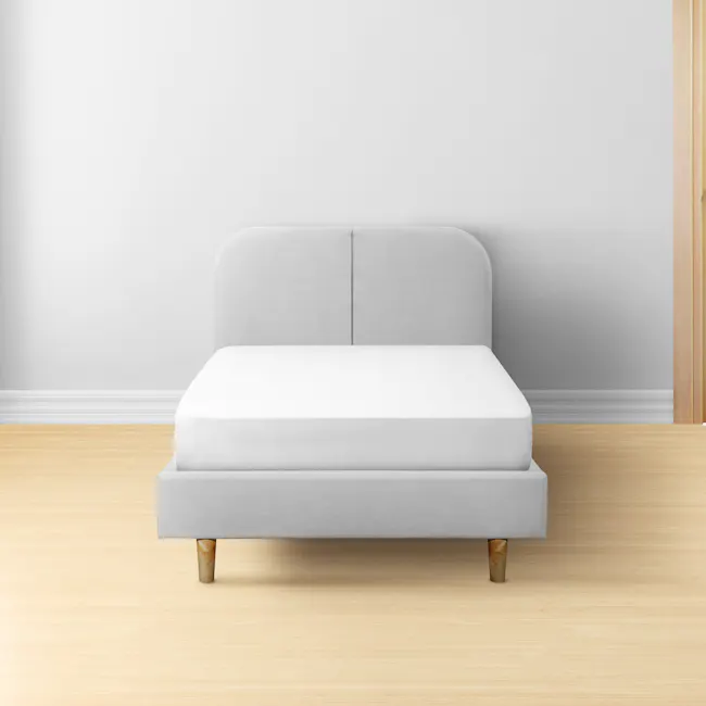 Nolan Single Bed - Silver Fox - 12 - Modern minimalist bedroom, light gray upholstered bed, wooden legged base, light wooden