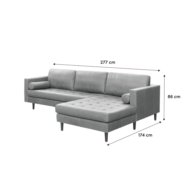 Nolan L-Shaped Sofa - Saddle Tan (Premium Aniline Leather) - 6 - Grey upholstered sectional sofa, 277 cm in height, 86 cm in