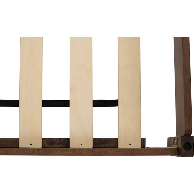 Hans Stackable Single Bed - Cocoa - 16 - Wooden slats, vertical, light wood, dark wood, black strap, wooden frame, wooden