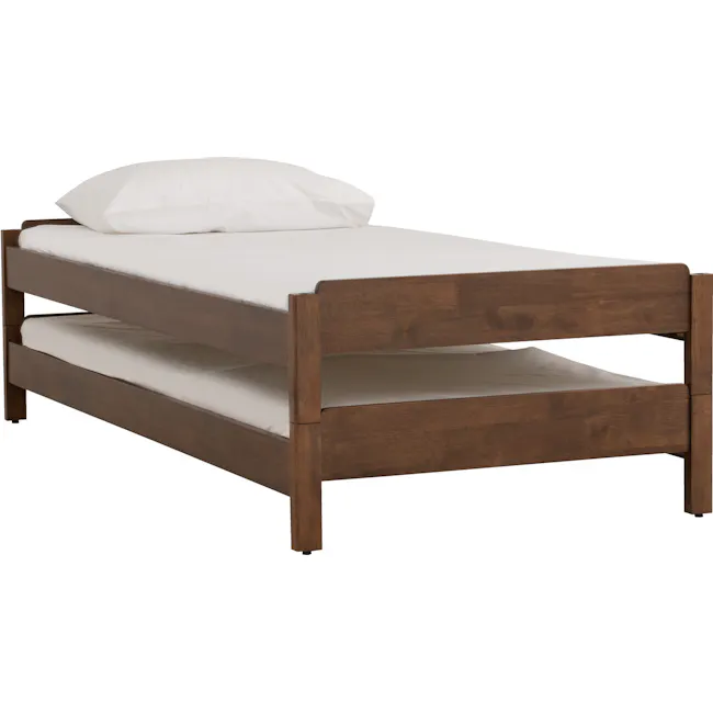 Hans Stackable Single Bed - Cocoa - 9 - Wooden bed frame, white bedding, wooden frame, wooden bed, wooden bed frame design