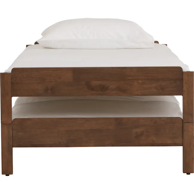 Hans Stackable Single Bed - Cocoa - 10 - Wooden bed frame, white bedding, minimalist design, wooden headboard, clean lines