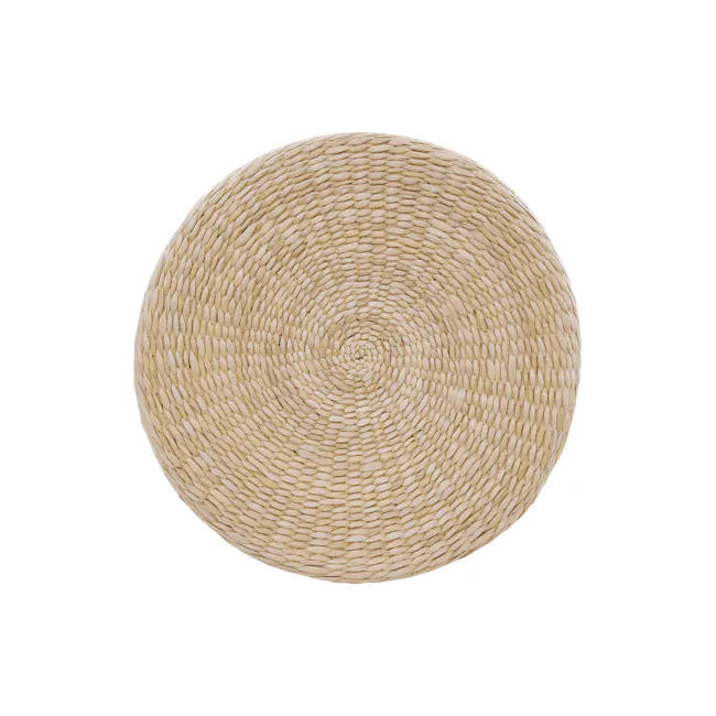Enzo Floor Cushion - 1 - Wicker straw hat, woven texture, circular design, natural material, rustic charm, outdoor