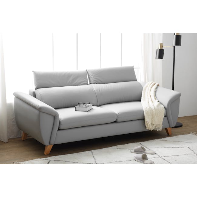 Jordyn 3 Seater Sofa with Adjustable Headrest - Light Grey (Pet Friendly) - 1