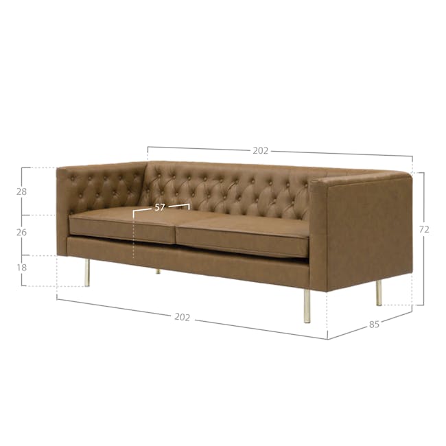 Cadencia 3 Seater Sofa - Tan (Faux Leather) - 6