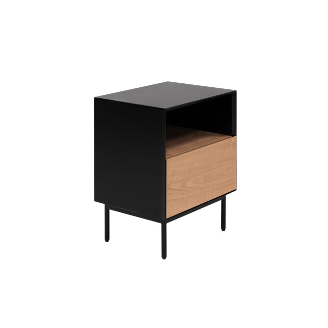 Elliot King Bed in Midnight with 2 Lewis Bedside Tables in Black, Oak - 14