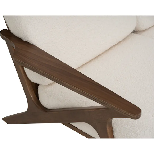 Aston Armchair - White Cream - 8 - Wooden armrest, white fluffy cushion, elegant design, rich dark wood finish, cozy