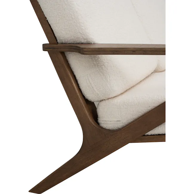 Aston Armchair - White Cream - 7 - Wooden armrest, white fluffy cushion, cozy seating, modern design, natural wood finish
