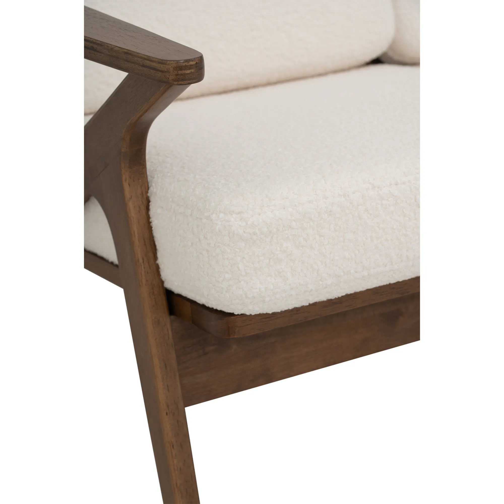 Aston Armchair with Ottoman - White Cream - 9 - Wooden armrest, white cushion, rustic design, wooden frame, cozy seating