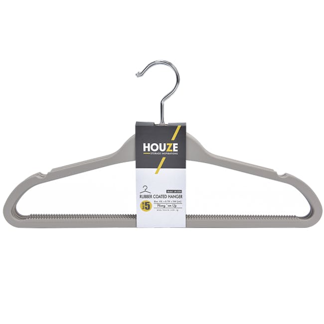 HOUZE Rubber Coated ABS Hangers (Set of 5) - Grey - 0