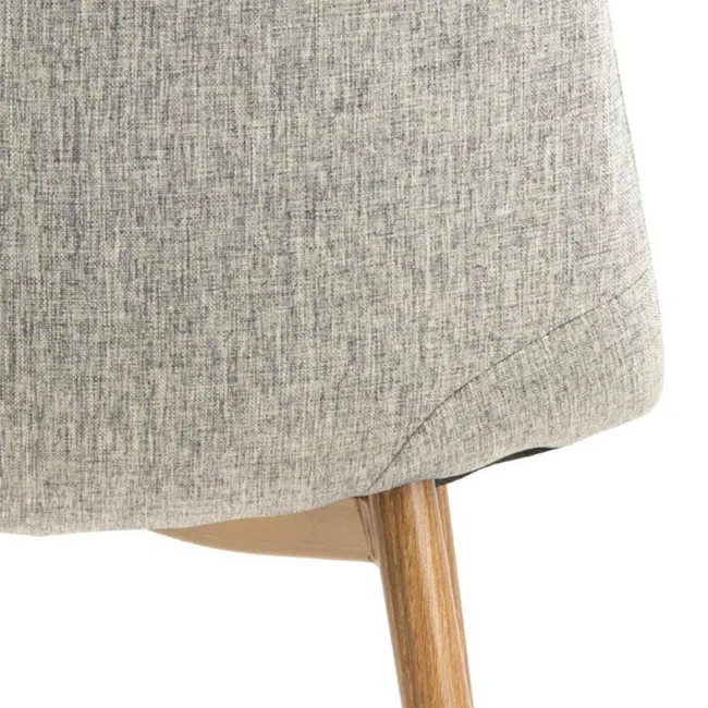 Fynn Dining Chair - Oak, Pale Grey - 8 - Light gray textured fabric chair, wooden frame, minimalist design, cozy seating