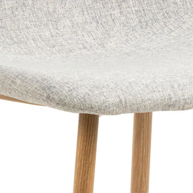 Fynn Dining Chair - Oak, Pale Grey - 6 - Light gray upholstered chair, wooden legs, minimalist design, textured fabric, soft