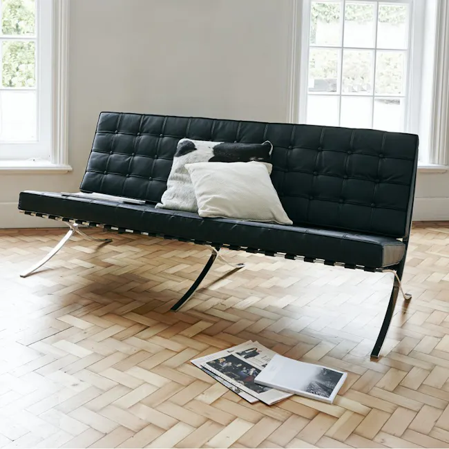 Benton 3 Seater Sofa with Benton 2 Seater Sofa - Black (Genuine Cowhide) - 2 - Leather tufted sofa, black leather