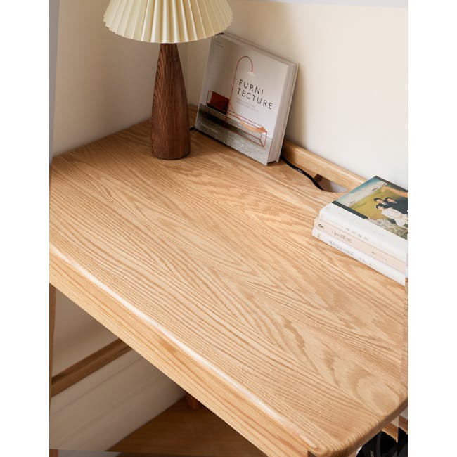 Chase Study Table 1m - 14 - Wooden desk, beige lampshade, minimalist design, light wooden texture, natural wood grain