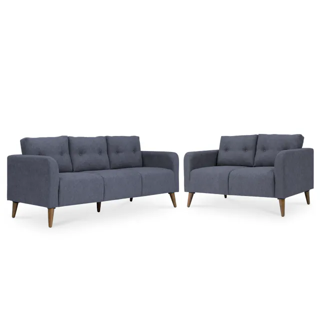 Bennett 3 Seater Sofa with Bennett 2 Seater Sofa - Midnight - 1 - Grey upholstered sofa, two seating options, wooden legs