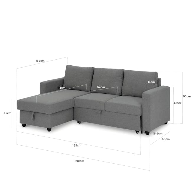 Mia L-Shaped Storage Sofa Bed -  Graphite - 6