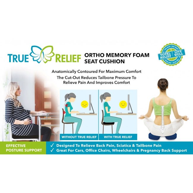 True Relief Ortho-Seat Memory Foam Cushion - Charcoal Grey - 2