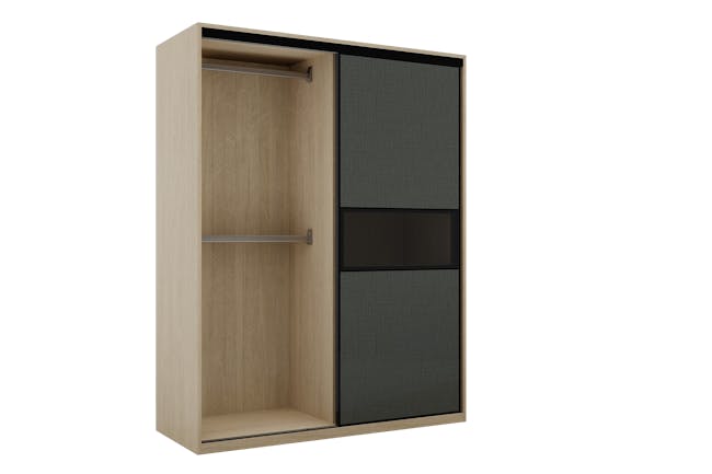 Lorren Sliding Door Wardrobe 2 with Glass Panel - Graphite Linen, Herringbone Oak - 6