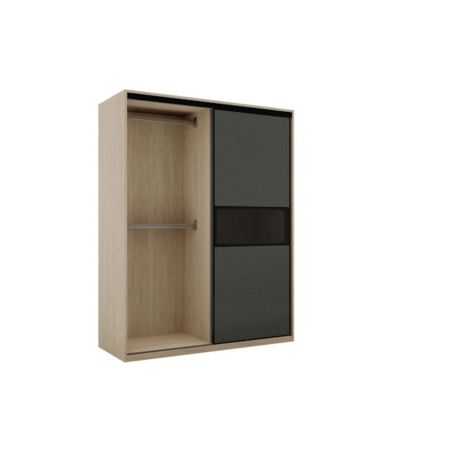 Lorren Sliding Door Wardrobe 2 with Glass Panel - Graphite Linen, Herringbone Oak - 6