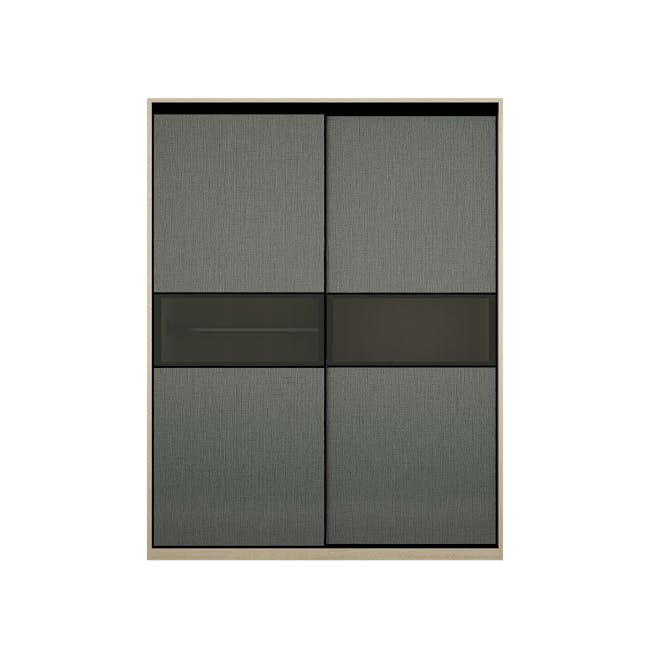 Lorren Sliding Door Wardrobe 2 with Glass Panel - Graphite Linen, Herringbone Oak - 0