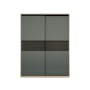 Lorren Sliding Door Wardrobe 2 with Glass Panel - Graphite Linen, Herringbone Oak - 0