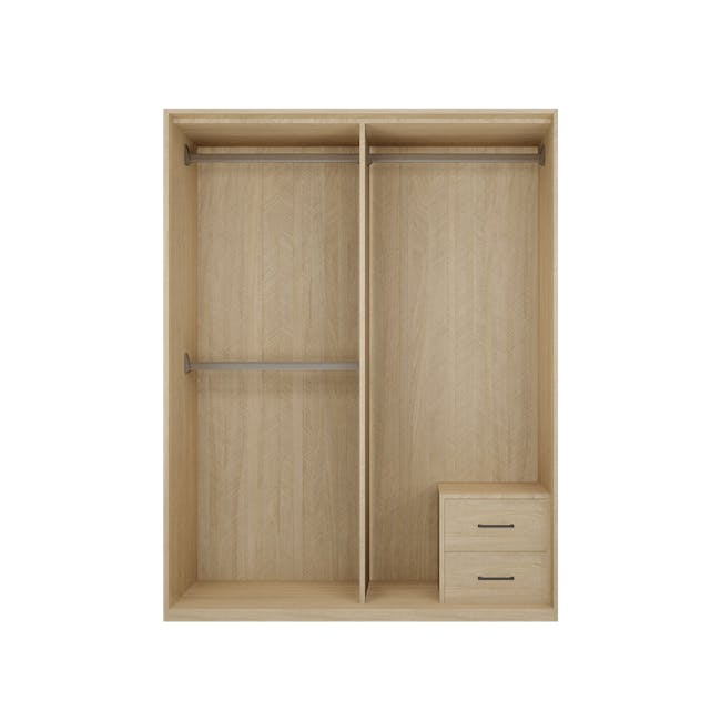 Lorren Sliding Door Wardrobe 2 with Glass Panel - Graphite Linen, Herringbone Oak - 1