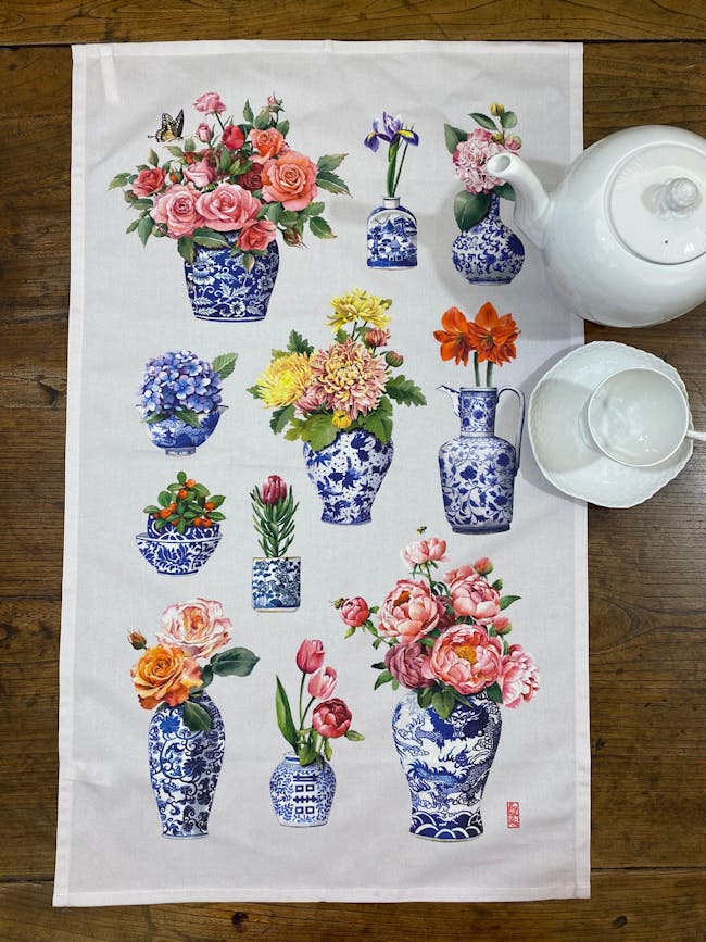 Singlapa Porcelain & Flower Tea Towel - 3