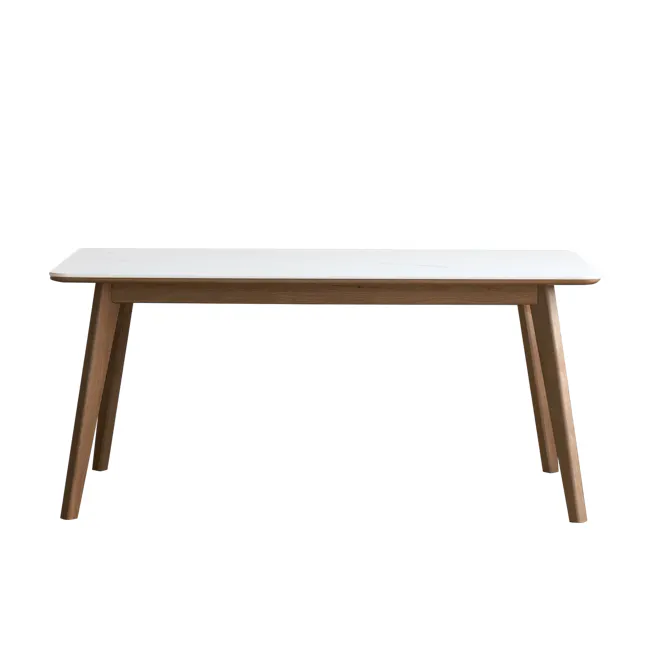Nellie Dining Table 1.8m - Walnut (Sintered Stone) - 1 - Modern minimalist table with wooden legs and white marble top