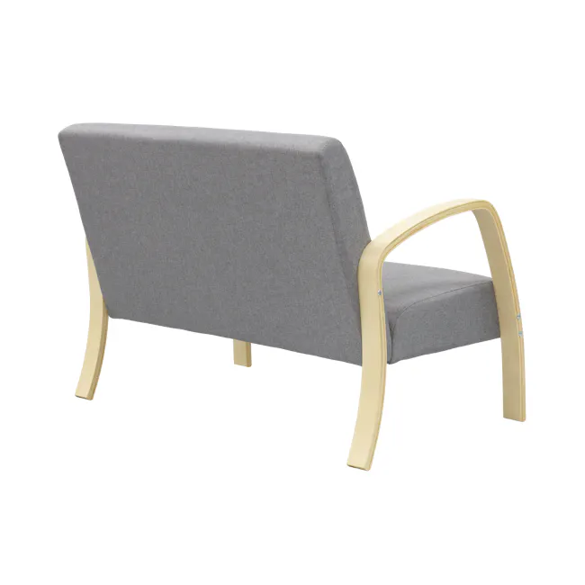Mizuki 2 Seater Sofa - Grey - 8 - Gray upholstered bench, light wooden frame, minimalist design, modern aesthetic