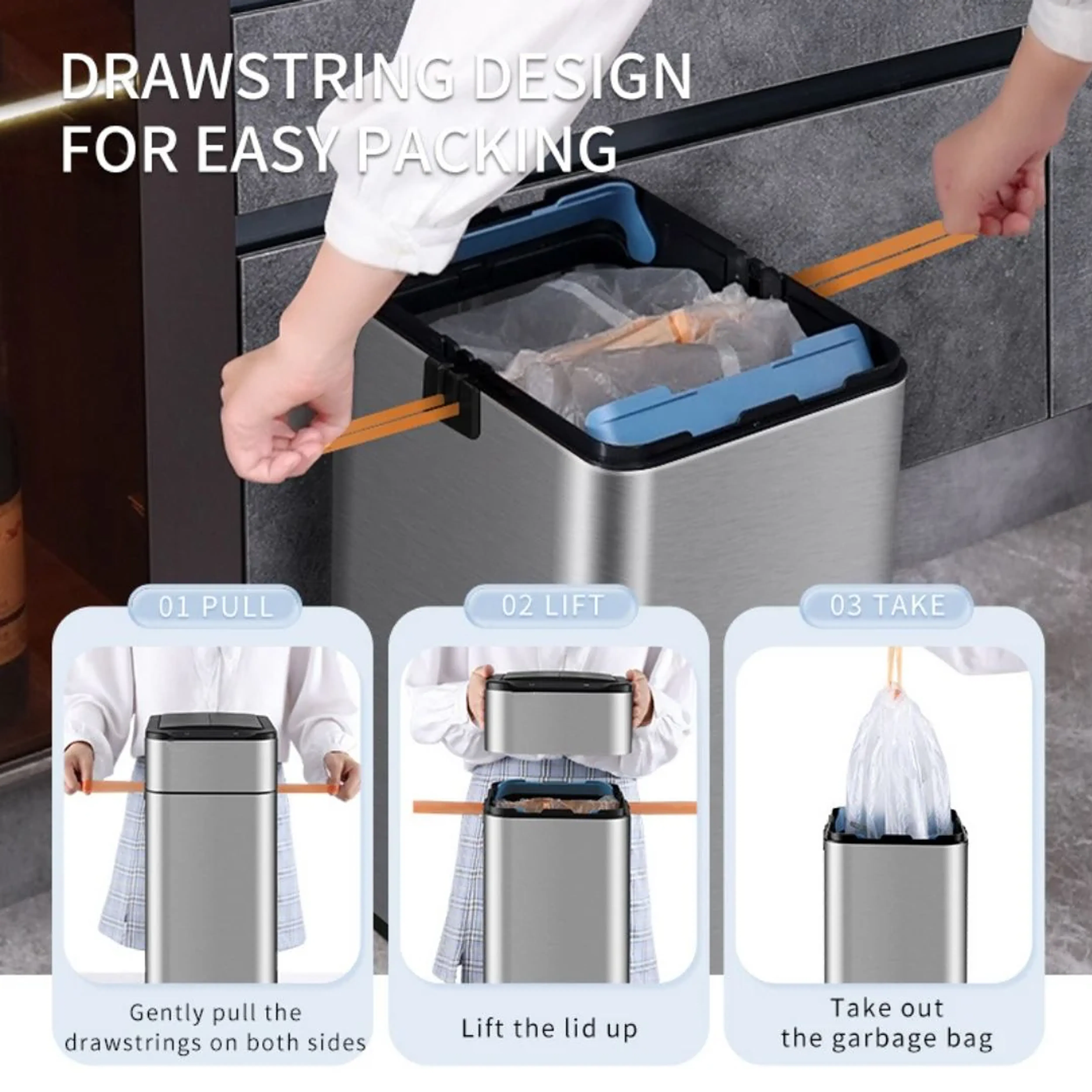 Yubin Vista Stainless Steel Double Open Sensor Bin w/o Bucket 20L - White - 10