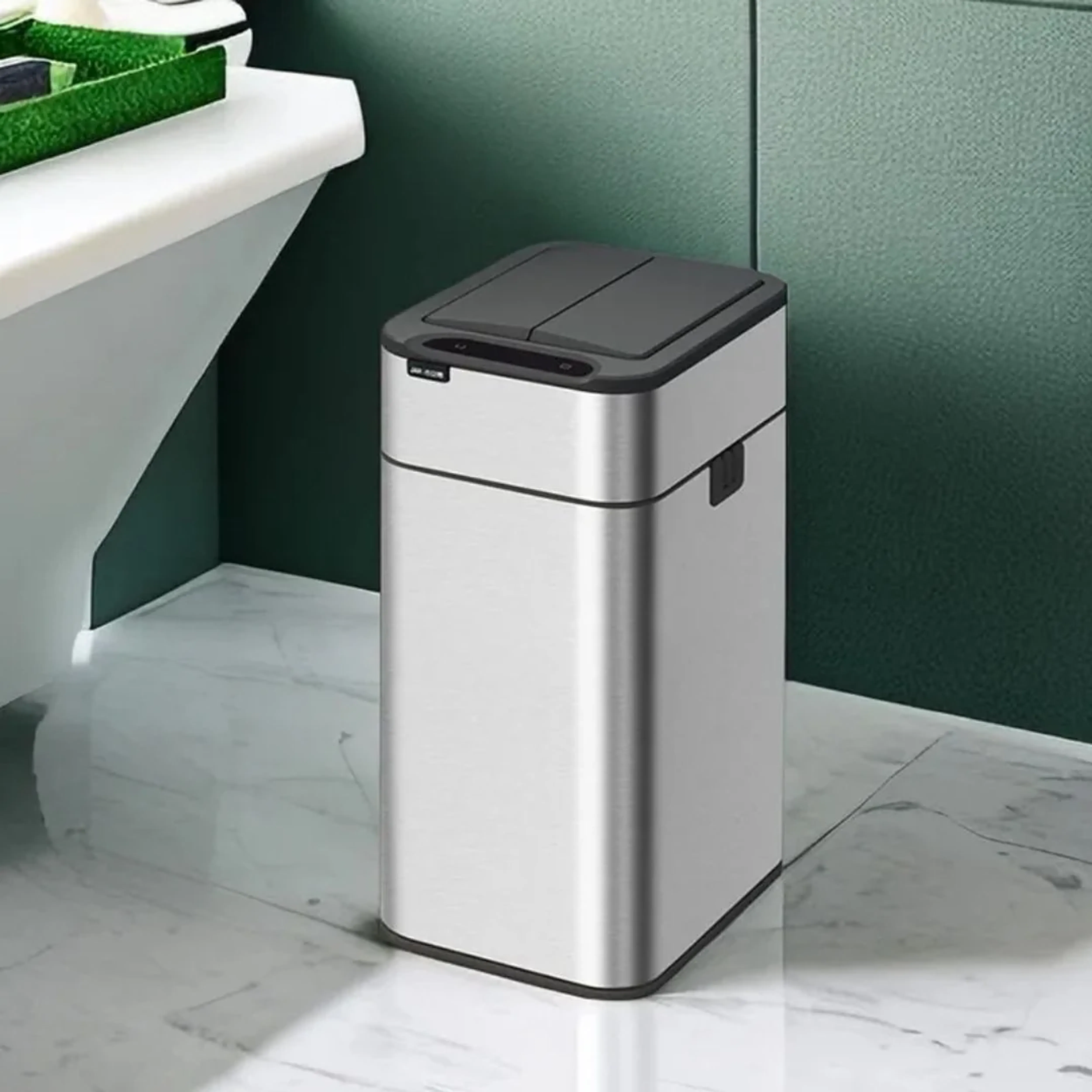 Yubin Vista Stainless Steel Double Open Sensor Bin w/o Bucket 20L - White - 13