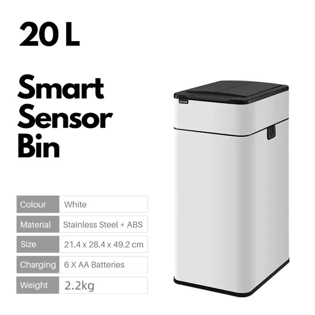 Yubin Vista Stainless Steel Double Open Sensor Bin w/o Bucket 20L - White - 7