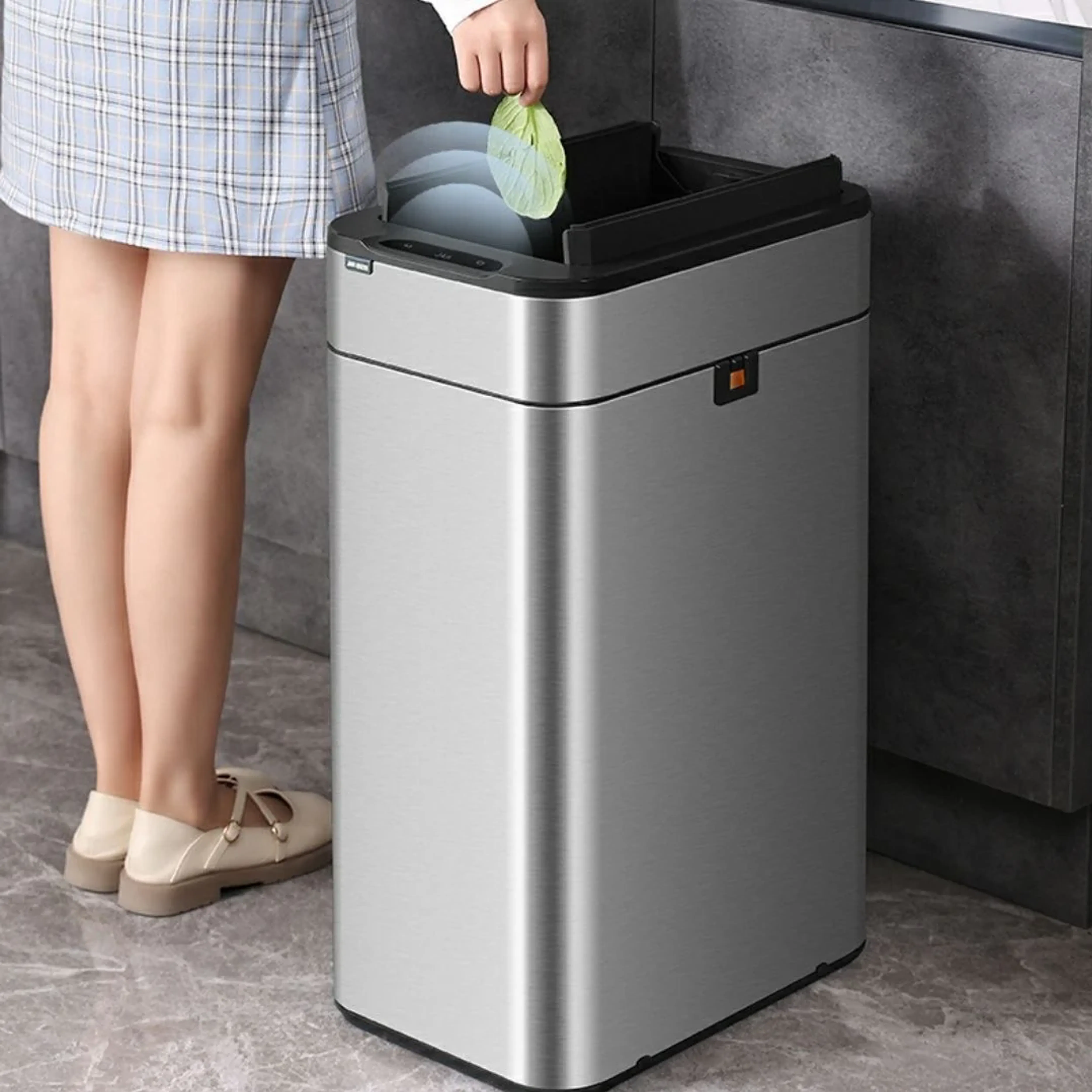 Yubin Vista Stainless Steel Double Open Sensor Bin w/o Bucket 20L - White - 14