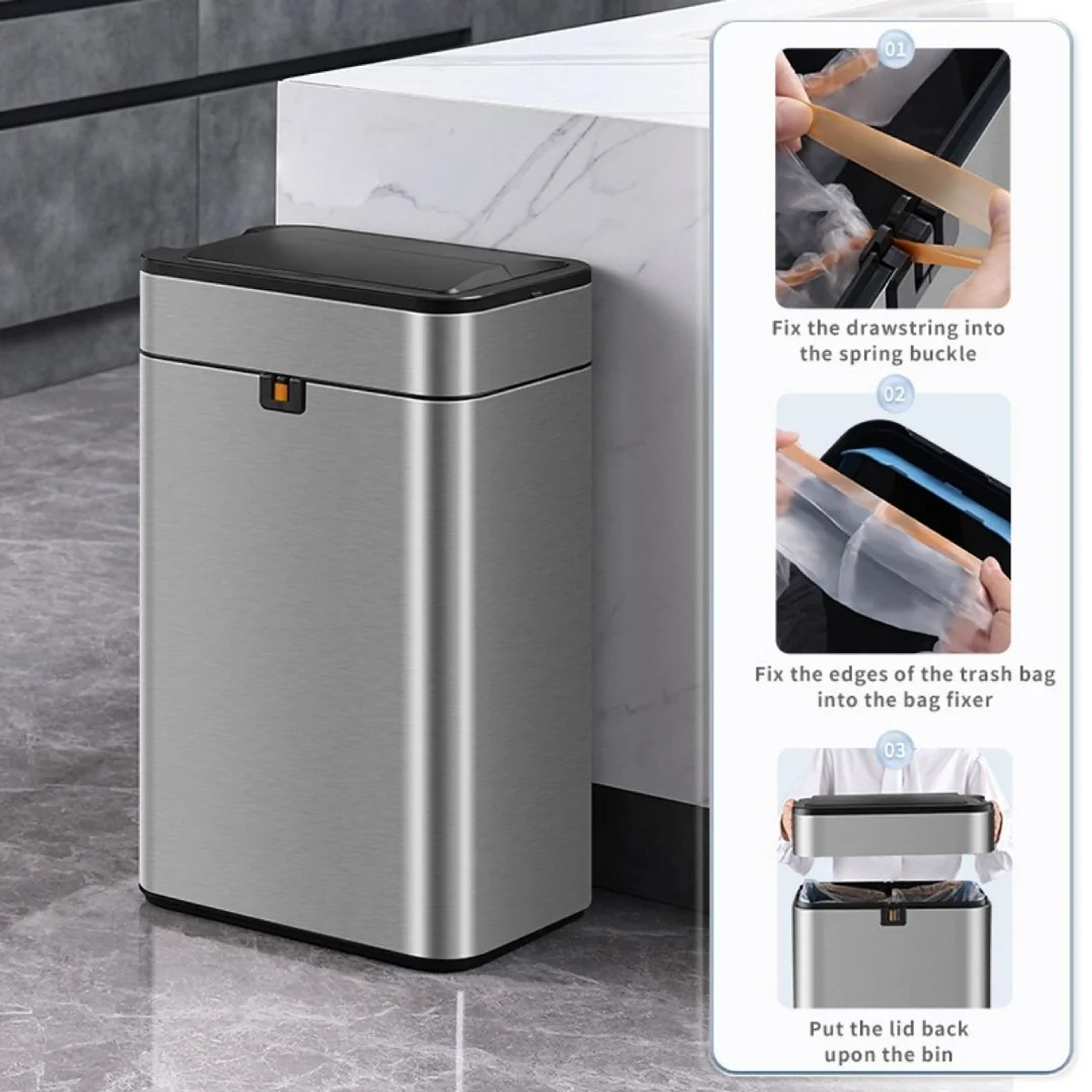 Yubin Vista Stainless Steel Double Open Sensor Bin w/o Bucket 20L - White - 9