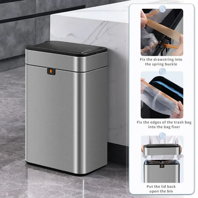 Yubin Vista Stainless Steel Double Open Sensor Bin w/o Bucket 20L - White - 9