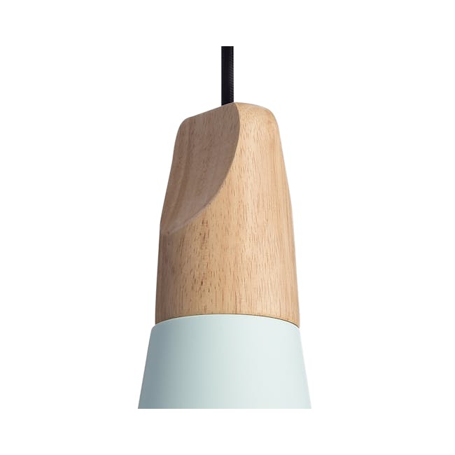 (As-is) Kenne Cone Pendant Lamp - Mint - 6 - Wooden base, light blue shade, elegant design, minimalist style, natural wood