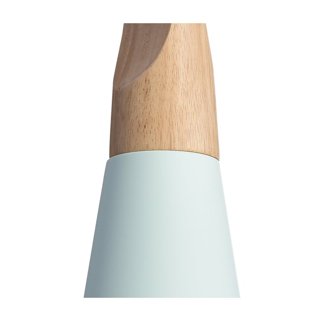 (As-is) Kenne Cone Pendant Lamp - Mint - 7 - Wooden handle, light blue base, minimalist design, smooth surface, natural wood