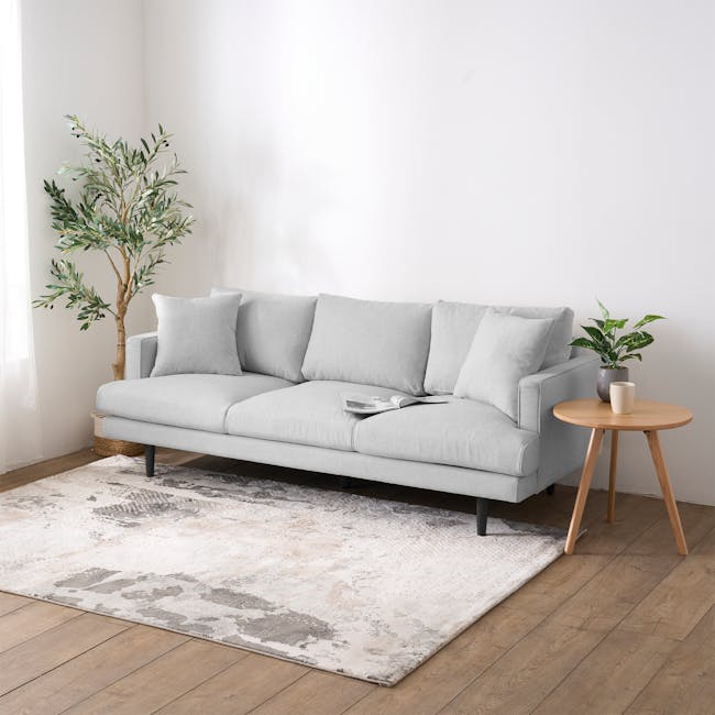 Declan 3 Seater Sofa - Brass, Slate - 26 - Light gray sofa, minimalist decor, modern interior, light wooden floor, textured