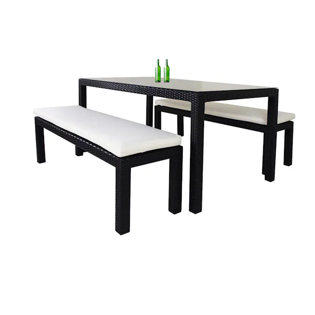 Bondi Outdoor Bench - White Cushion - 3 - Woven outdoor dining table, black and white color scheme, minimalist design