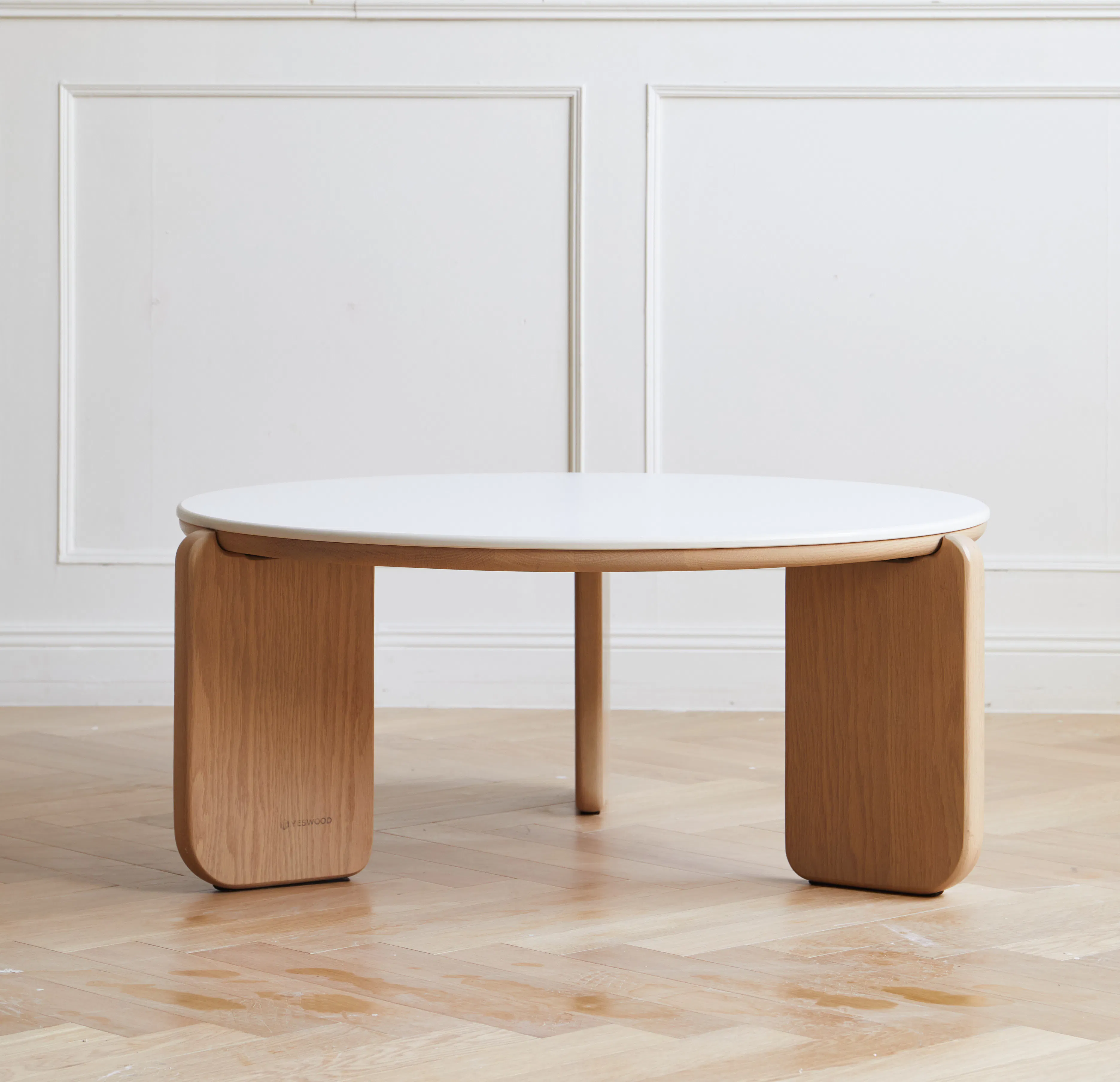 Blair Round Coffee Table - Cherry Wood, Sintered Stone - 11
